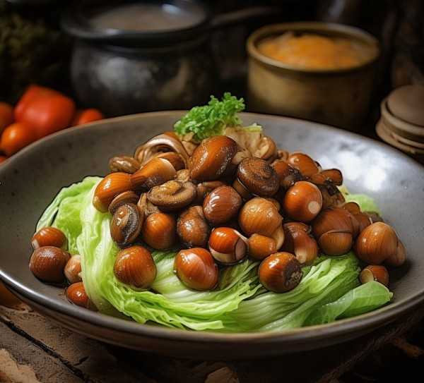山野珍馐，榛子蘑白菜风味探寻之旅,榛子蘑白菜的独特风味，探寻山野食材的美食之旅,口感,第1张