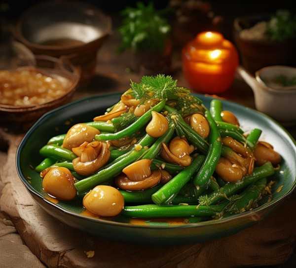 香菇豆角邂逅，家常美味中的视觉与味蕾盛宴,香菇豆角的美味邂逅，图片中的家常佳肴魅力解析,健康,香菇,象征,第1张